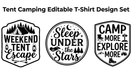 Camping editable t shirt design set with tent and outdoor phrases © AbdullahAl