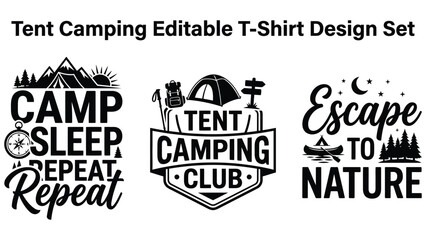 Tent camping editable tshirt design set with nature and outdoor themes © AbdullahAl