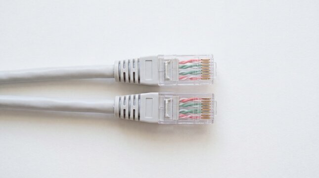 Close up of network cable connectors on white background