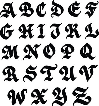 graffiti gothic font alphabet in black over white