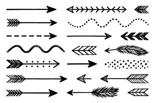 Hand-Drawn Arrow and Feather Design Elements