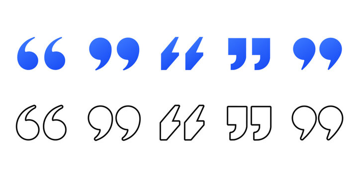 Quotation mark icon collection with modern quote symbols for text and typography design