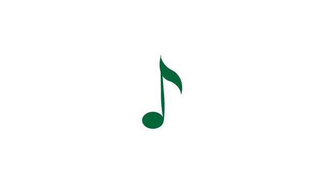 A minimalist graphic representation of a single eighth music note rendered in a solid, deep forest green color.