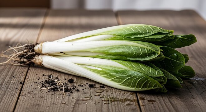 Fresh Endive Vegetables on Wooden Surface for Healthy Cooking.