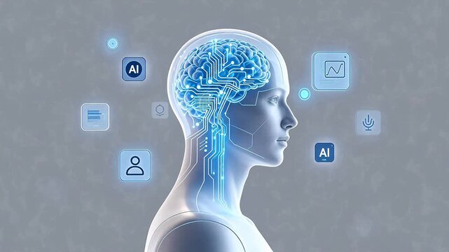 Human head with AI brain circuitry