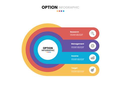 4 step, option, part or process circle layered wheel venn diagram infographic design