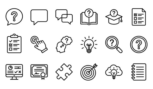 FAQ and Quiz Outline Icons &ndash; Editable Stroke Question, Answer and Learning Vector Collection