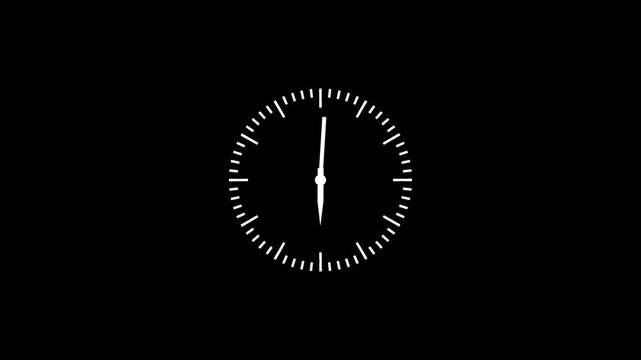24 hours clock spinning animation on transparent background with alpha channel, Analog stopwatch clock rotation animation on black background.