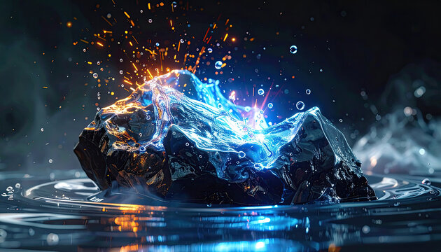 Abstract Digital Water Splash with Bright Light Effects