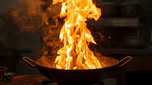 Cooking pan flames in commercial kitchen