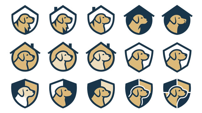 Variety of shield logos with dog.