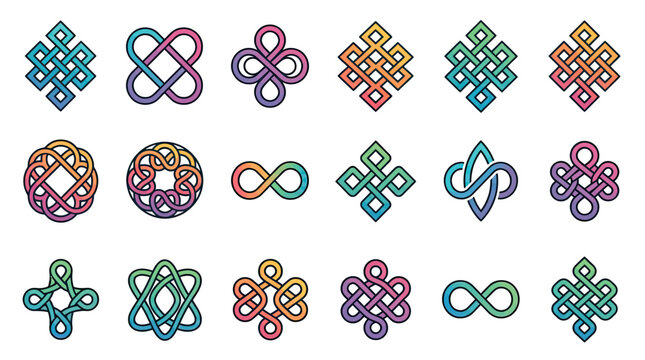 Abstract infinite knot symbol collection decorative geometric patterns