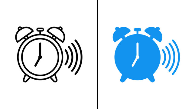 Two alarm clock icons in outline and solid blue styles.