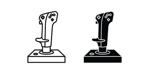 Gaming joystick controller set featuring flight simulator stick in outline and solid black © KadirStock