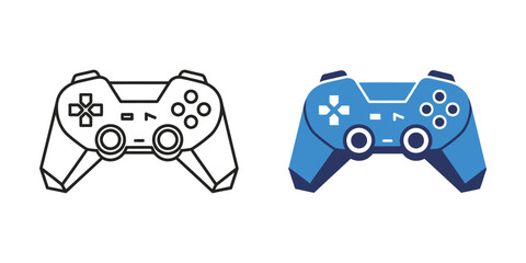 Game controller in outline and blue solid styles for gaming interface and digital entertainment gamepad © KadirStock