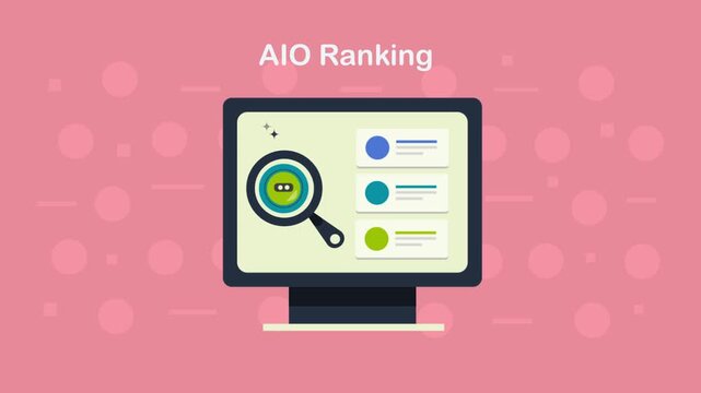 Online customer searches on mobile, intelligent bot highlights AIO visibility and higher ranking results.