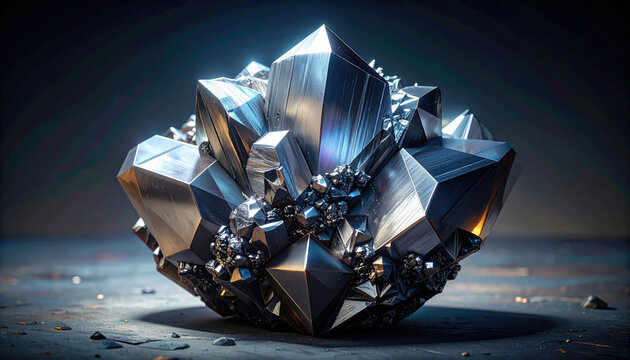 Futuristic Metallic Crystal Sculpture with Reflective Surfaces