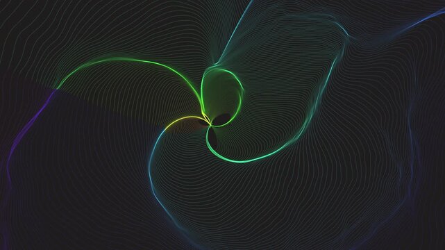mesmerizing abstract paisley pattern made of glowing neon lines continuously rotating and shifting in a seamless loop.