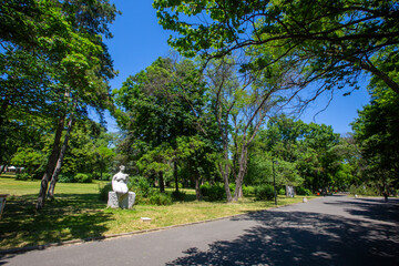 Lush Green Path and Statue in Sea Garden Public Park Burgas Bulgaria © Esin Deniz