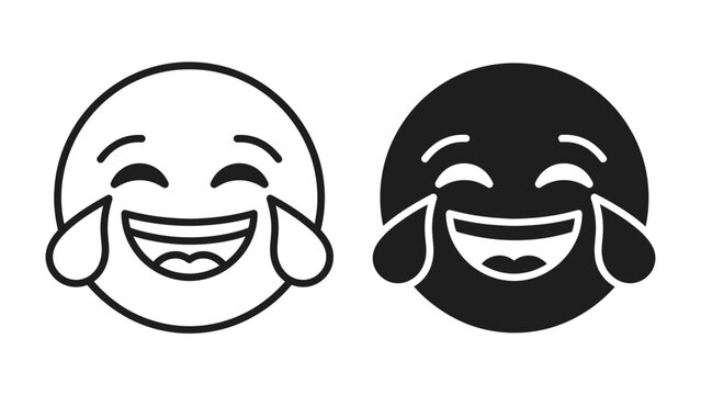 Tears of Joy: Two contrasting emoji faces, one in outline and the other in solid fill, express intense laughter with tears streaming down their cheeks. Capturing the essence of pure.