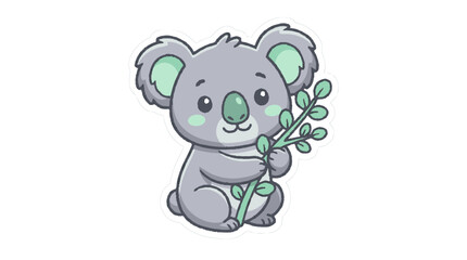 Fototapeta premium Cute cartoon illustration of a grey koala with green inner ears peekin