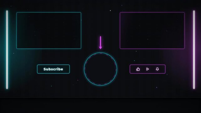 Animated neon end screen with subscribe button and video frames for content creators