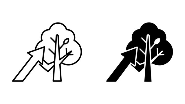 Tree Growth Icon: Two stylized icons depicting a tree and an upward-pointing arrow, symbolizing growth, development, and improvement in a natural or environmental context.