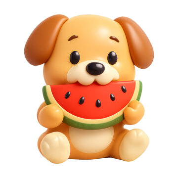 PNG Cute puppy enjoying watermelon slice.