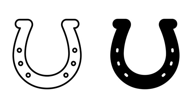 Lucky Charm Symbol: A graphic representation of a horseshoe, shown in both outline and solid black, symbolizes good luck and fortune.