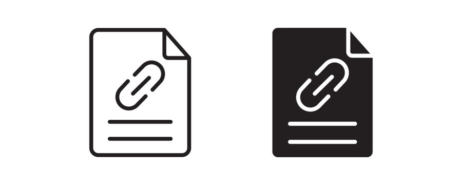 Document attachment icon in outline and solid style, vector illustration.