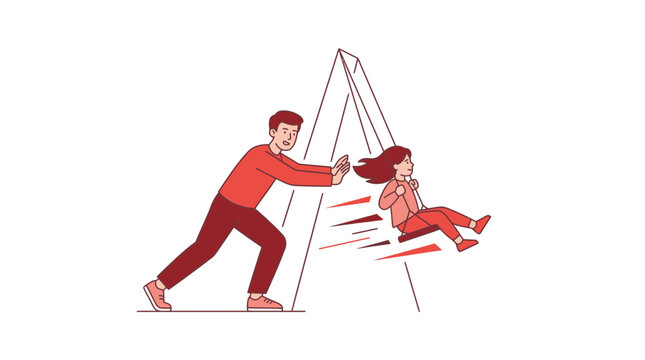 Father Pushing Daughter on Swing
