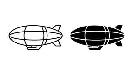 Blimp Icon Duo: A set of two blimp icons, one outlined and one solid black, representing the iconic airship in a minimalist graphic style. © Nirob