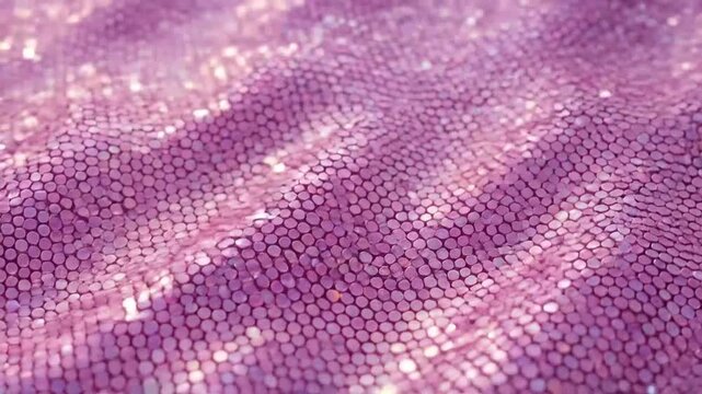 A close up view of shimmering pink fabric with wavy texture