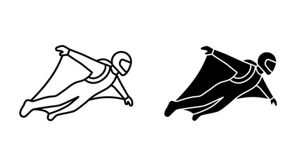 Wingsuit Flying Icon: A graphic representation of a person in a wingsuit, symbolizing the extreme sport of wingsuit flying and the freedom of flight. © Mohammad