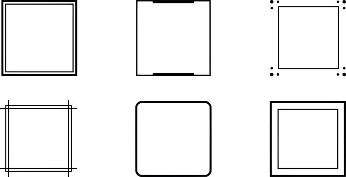 Set of square frames and borders with various decorative styles transparent background