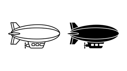 Airship Icons: Two stylized icons of an airship, one in outline and the other in silhouette, represent the elegance and nostalgic charm of air travel. © Murshida