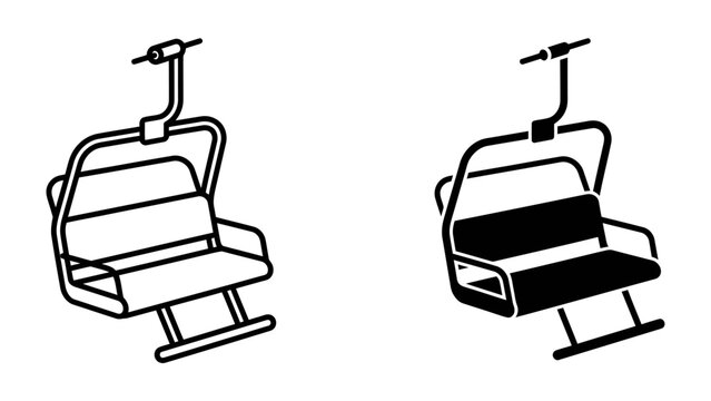 Ski Lift Chair Icon: A minimalist representation of a ski lift chair in both outline and solid black versions, perfect for conveying winter sports and transportation.