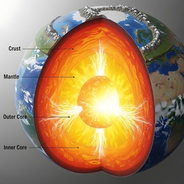 Detailed Earth Cross Section Showing Crust Mantle Outer Core and Inner Core Layers