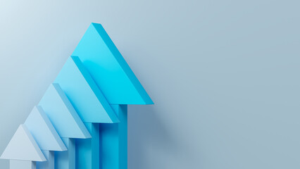 Obraz premium Blue progress arrows pointing upward showing success and growth, against a clean light blue background for business performance and strategy analytics