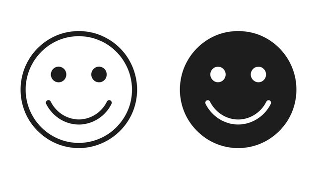 Duality of Emotion: Two contrasting smiley face icons, one outlined and one solid black, represent the spectrum of happiness and sadness.