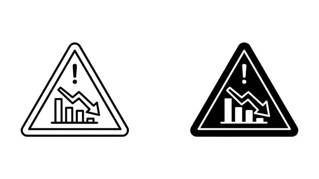 Economic Downturn Warning: A clear warning sign illustrates a falling bar graph, symbolizing a decline in economic performance, financial risk, or market crash.