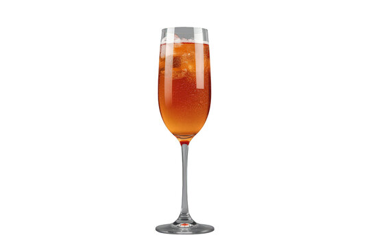 Orange sparkling cocktail in flute glass with ice and bubbles, celebrating refreshing drink for party or event