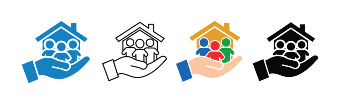 Public welfare multiple icon set, community support symbol