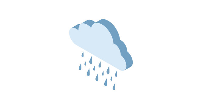 Isometric blue rain cloud with falling water droplets