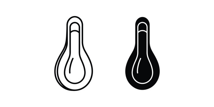 Simple thermometer set, minimalist temperature gauge symbols in outline and solid black climate cold
