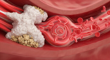 Fototapeta premium Medical illustration of blood clot forming inside a human artery
