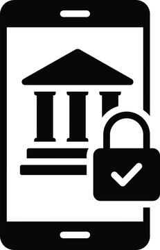 Online banking mobile app secure payment safe access bank building padlock icon.