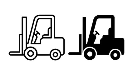Naklejka premium Forklift Icon Duo: A clear and simple representation of a forklift, presented in both outlined and solid black versions, ideal for logistics and industrial design projects.