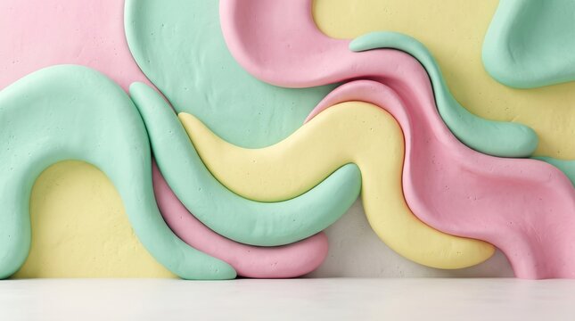 Minimalist Playful Pastel Fluid Waves Abstract 3D Background Template