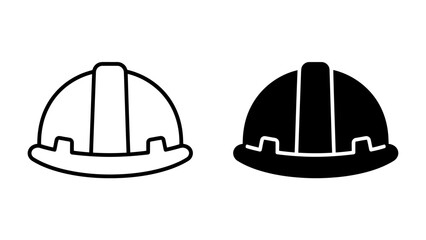 Fototapeta premium Hard Hat Icon: A simple, clean representation of a hard hat, presented in both outline and solid black versions, symbolizing safety and construction.